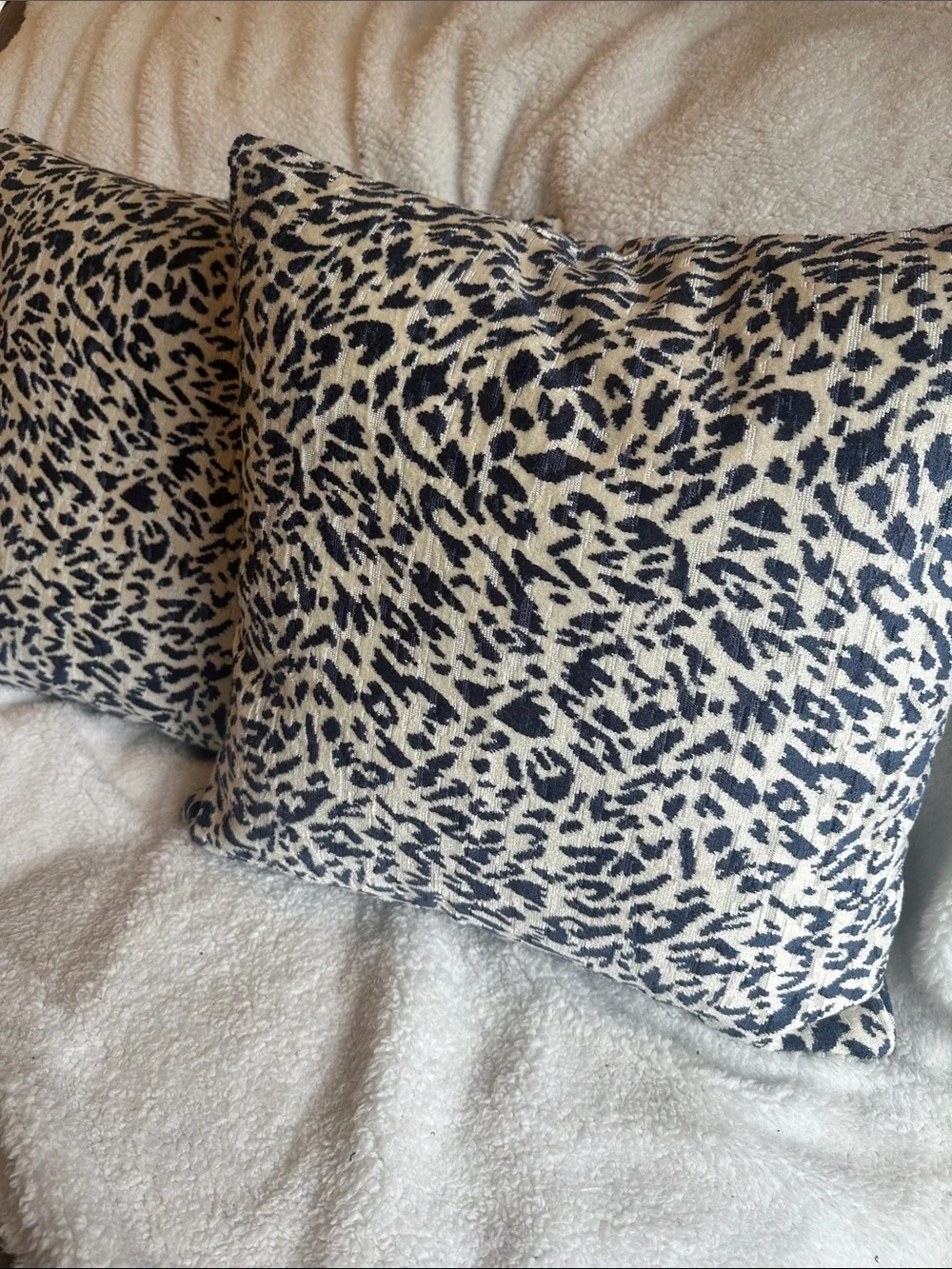 Leopard Print Throw Pillow Pair in Navy and Cream covers only